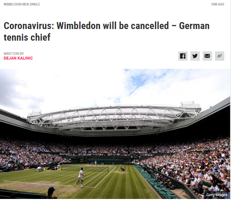 德国网球主管爆料温网或被迫取消 “草地情况难以保证”