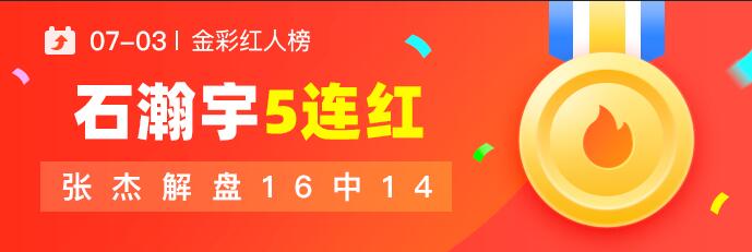 7月3日搜狐金彩红人榜：石瀚宇5连红 张杰解盘16中14